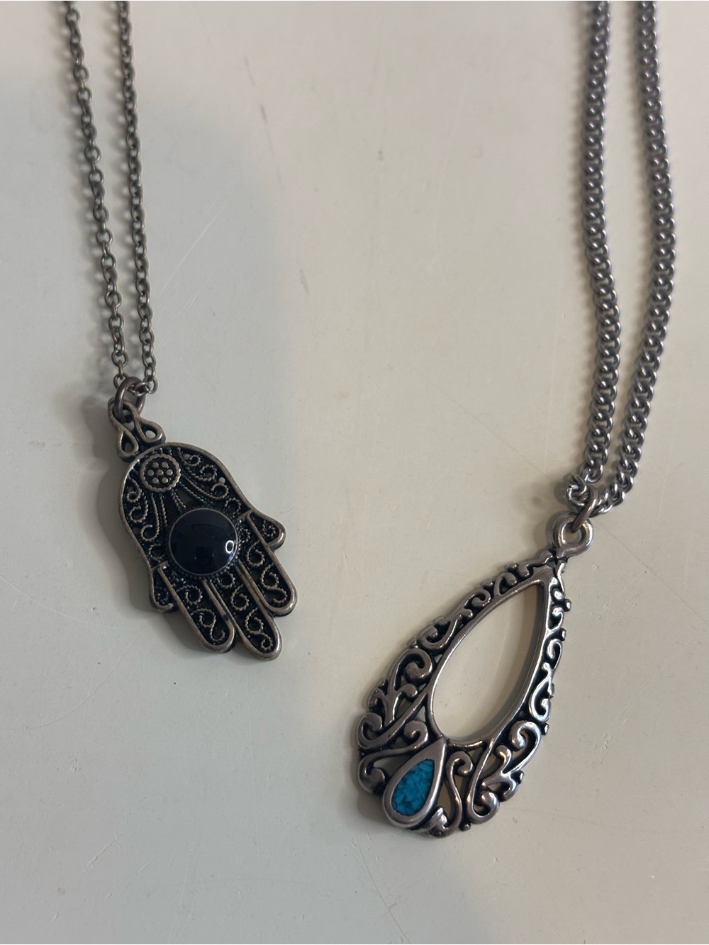 3 for $15😍 Sterling-Tone Hamsa and Teardrop Pendant Necklaces